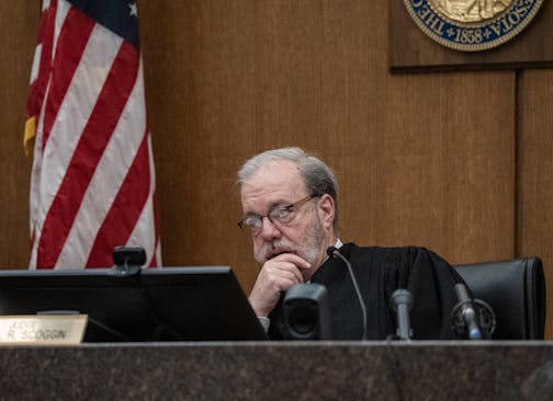 Judge Paul R. Scoggin listens to victim impact statement from Cortez Rice in the shooting death of his son, Jahmari Rice, 15.