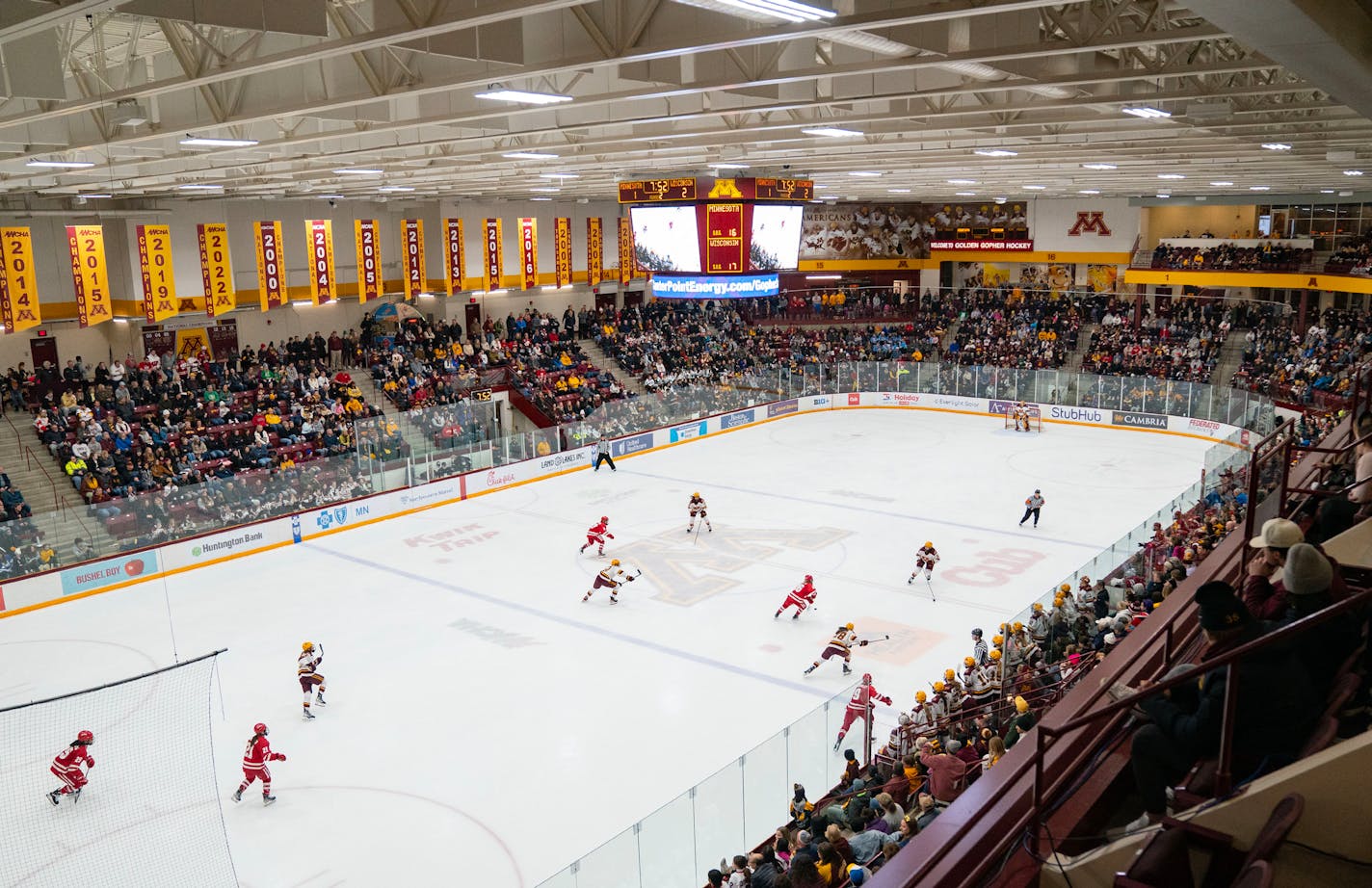 A sold out crowd watched Minnesota play Wisconsin in women's hockey on Friday night at Ridder Arena.