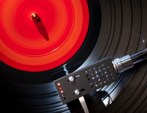 Vinyl Record Playing on a Vintage Turntable.