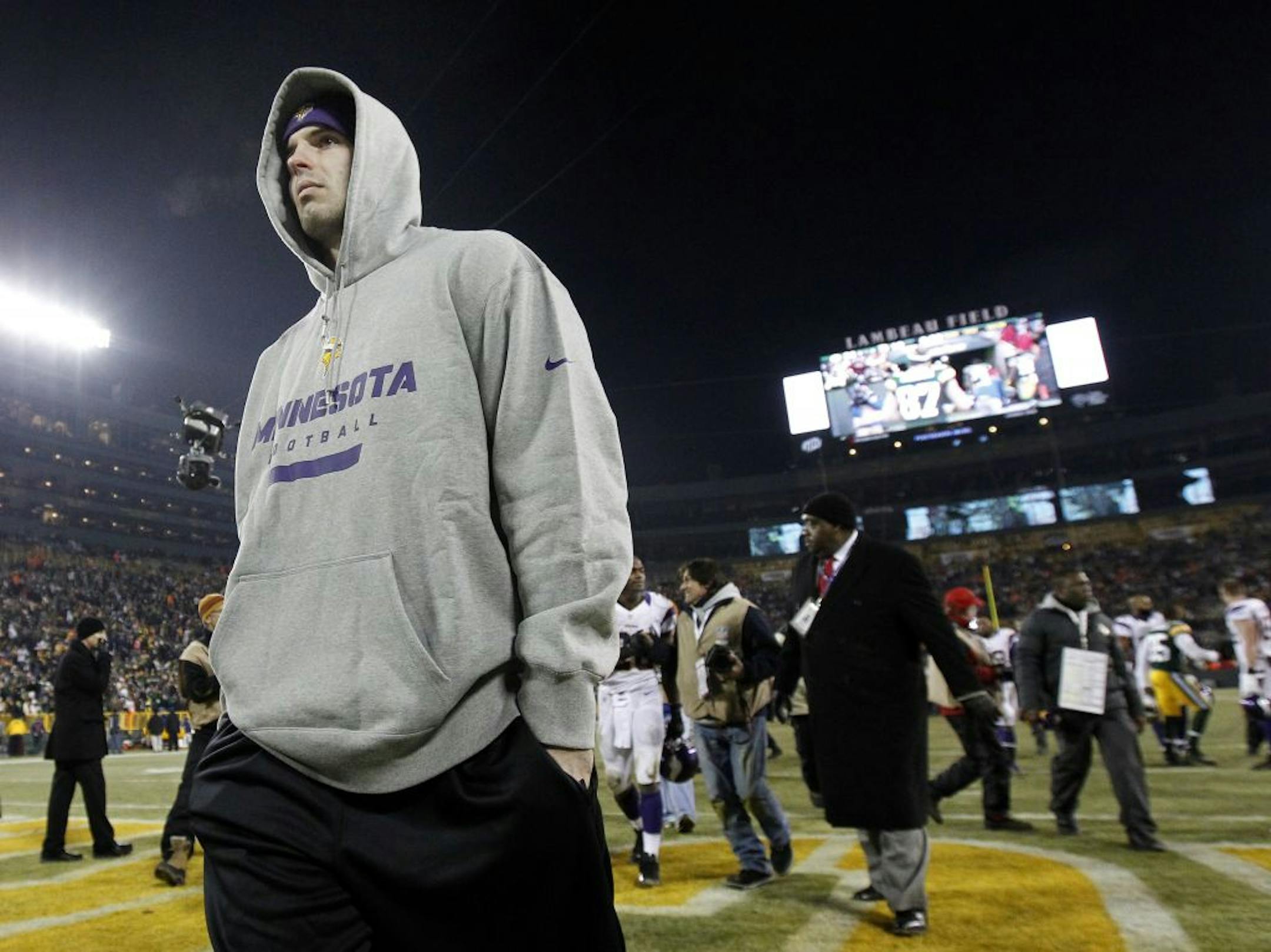 Christian Ponder walked off the field at the end of the game.