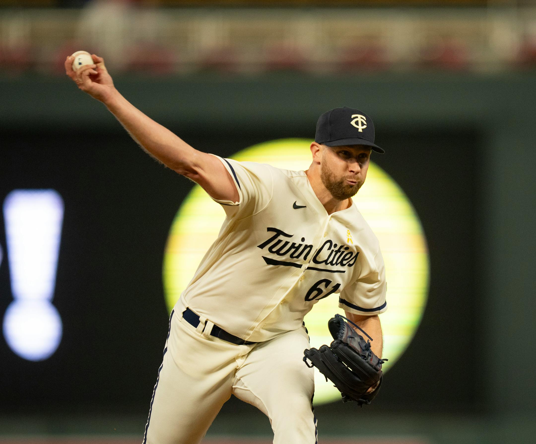 Closer Minnesota Twins relief pitcher Brock Stewart threw in the ninth inning. The Minnesota Twins defeated the Oakland Athletics 11-3 in an MLB baseball game Tuesday night, September 26, 2023 at Target Field in Minneapolis. ] JEFF WHEELER • jeff.wheeler@startribune.com