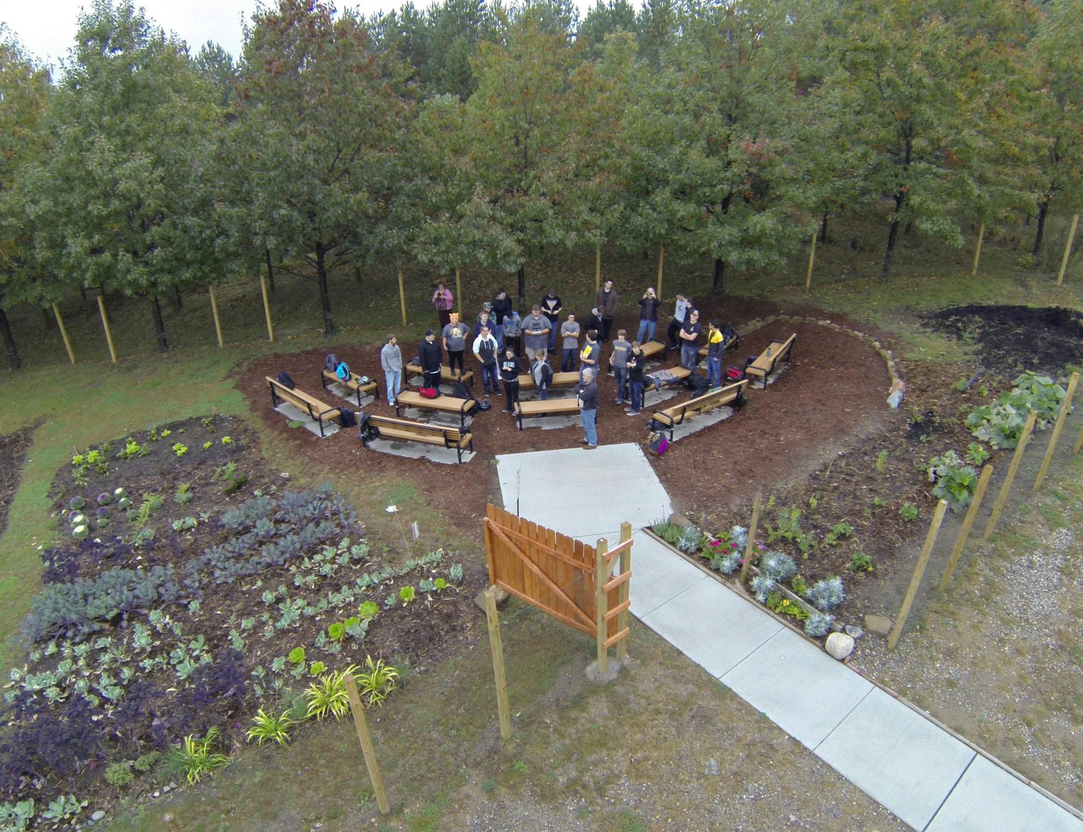 Photos courtesy of the Inver Hills - Metropolitan State Garden Coordinators The "classroom" at Inver Hills Community College-Metropolitan State University Interdisciplinary Community Garden and Orchard is surrounded by garden plots.
