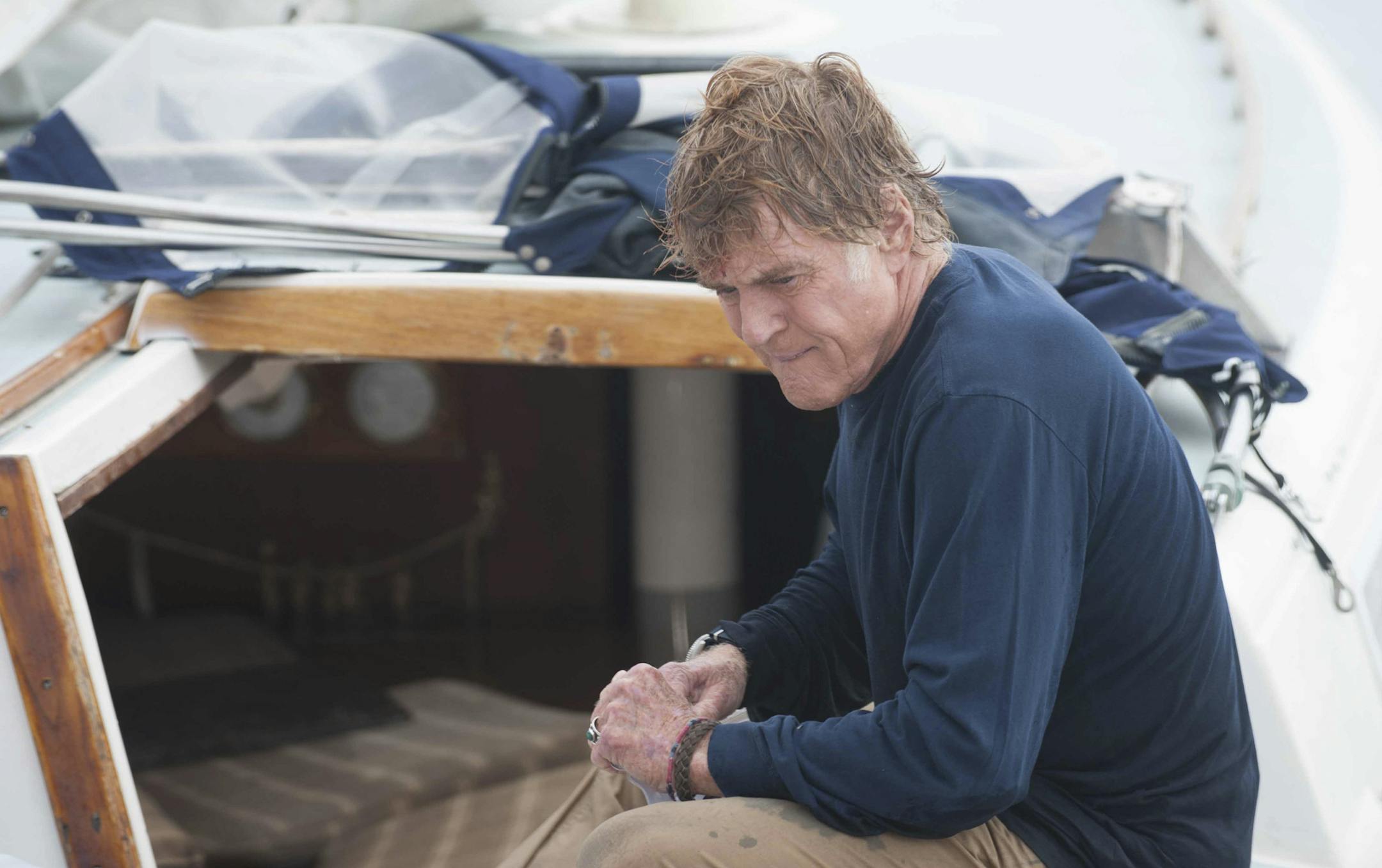 Robert Redford in "All Is Lost," in an undated handout image. Redford, who battles the elements in a lonely voyage in J.C. Chandor’s film, “All Is Lost,” finds solace in poetry, nature and a lack of vanity. (Richard Foreman Jr./Roadside Attractions via The New York Times) -- NO SALES; FOR EDITORIAL USE ONLY WITH STORY SLUGGED FILM-REDFORD ADV13 BY MAUREEN DOWD. ALL OTHER USE PROHIBITED. -- PHOTO MOVED IN ADVANCE AND NOT FOR USE - ONLINE OR