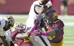 October 18, 2014 Gophers linebacker Jonathan Celestin (13) causes a fumble from Boilermakers running back Raheem Mostert (8) during a kickoff in the f