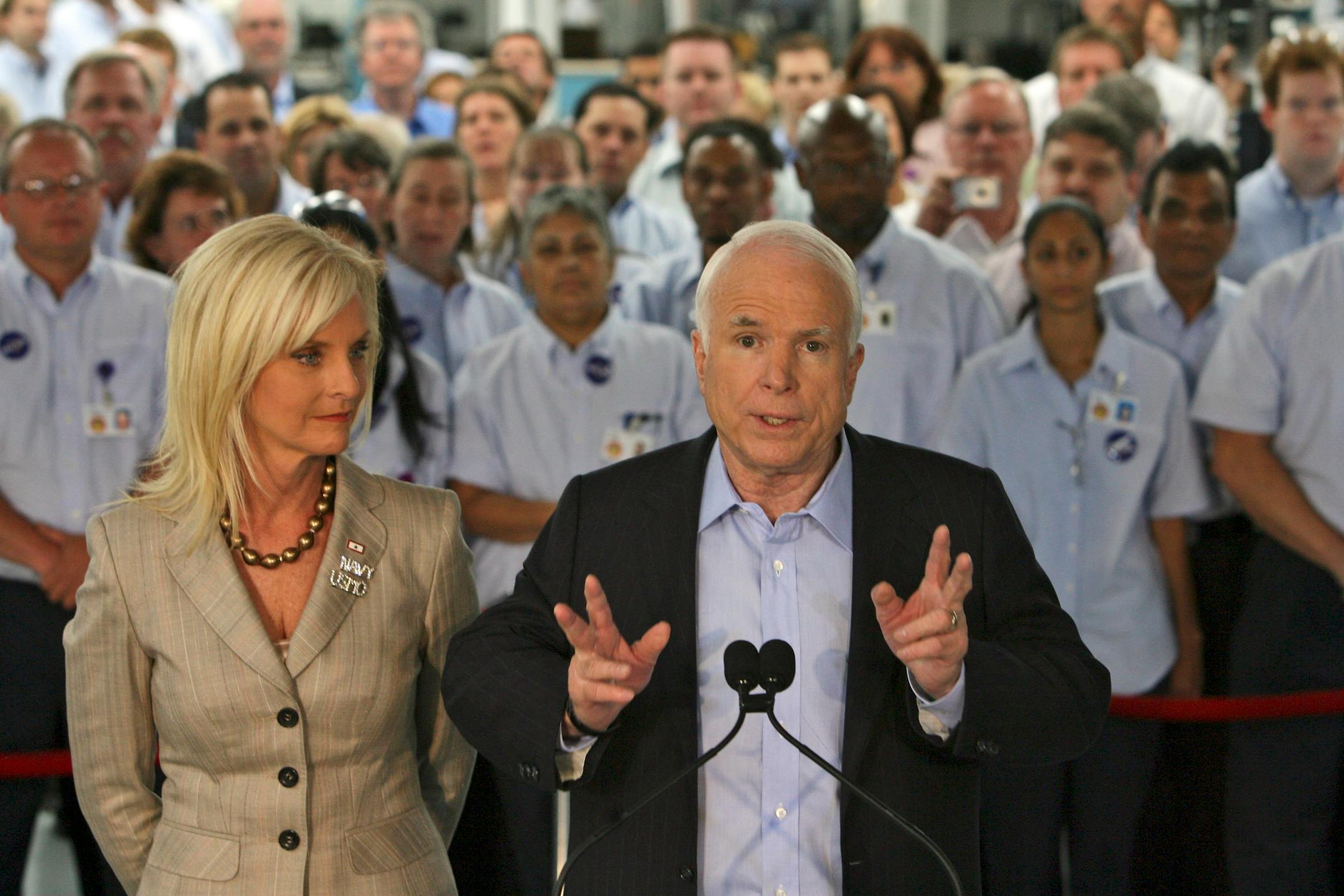 "I'll take the roar of 50,000 Harleys any day," John McCain told the crowd Monday at the Sturgis Motorcycle Rally in South Dakota.