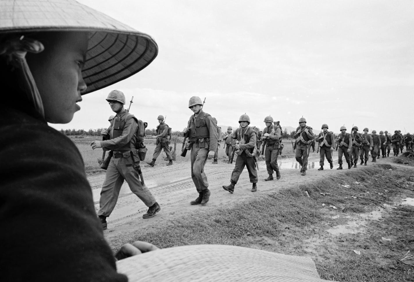 Marines marching in Danang in a scene from "The Vietnam War." Director Ken Burns said,"Vietnam was a tale of morality with an identity that's woven into the fabric of who we are."