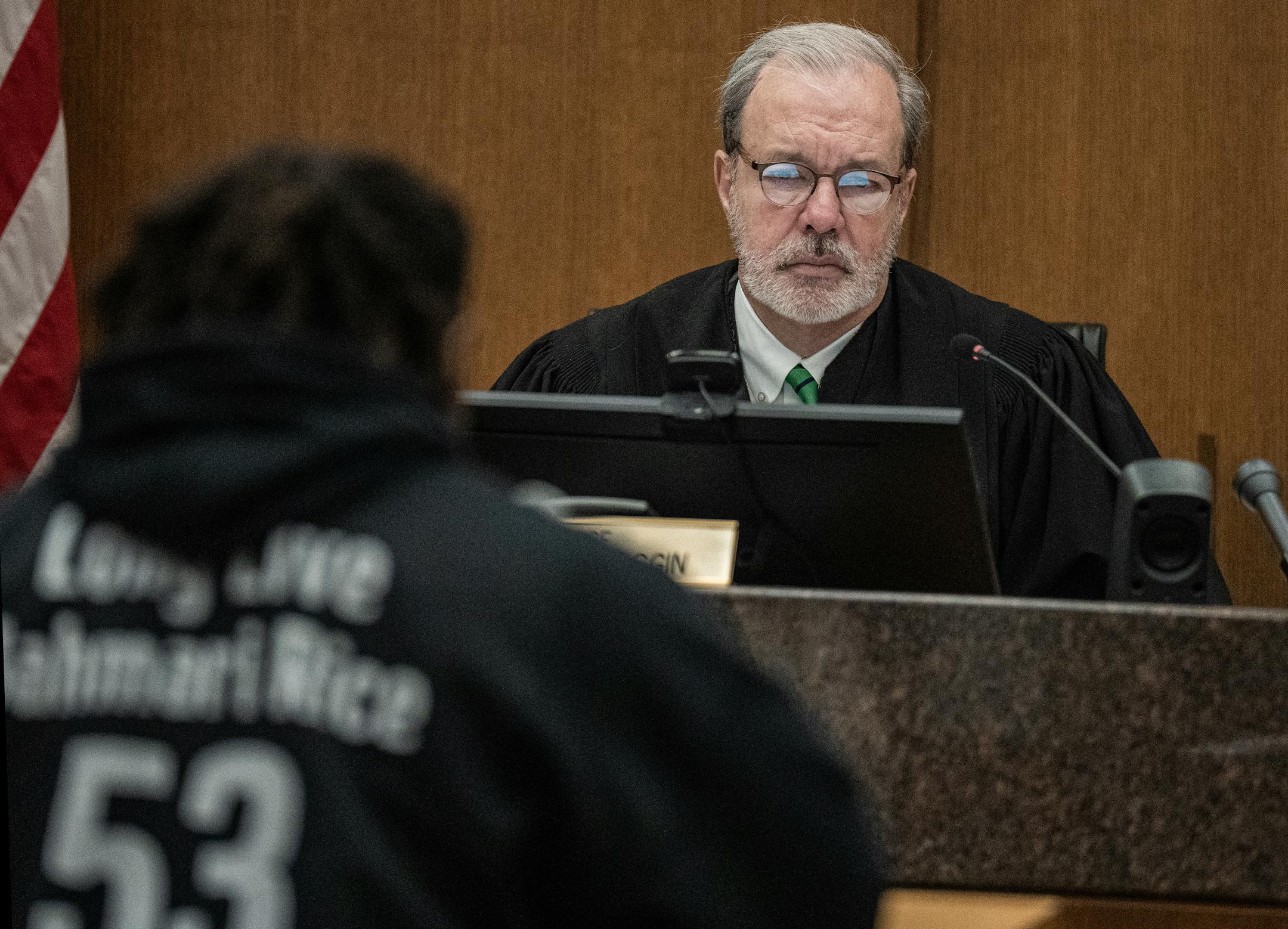 Judge Paul R. Scoggin listens to a victim impact statement from Cortez Rice.