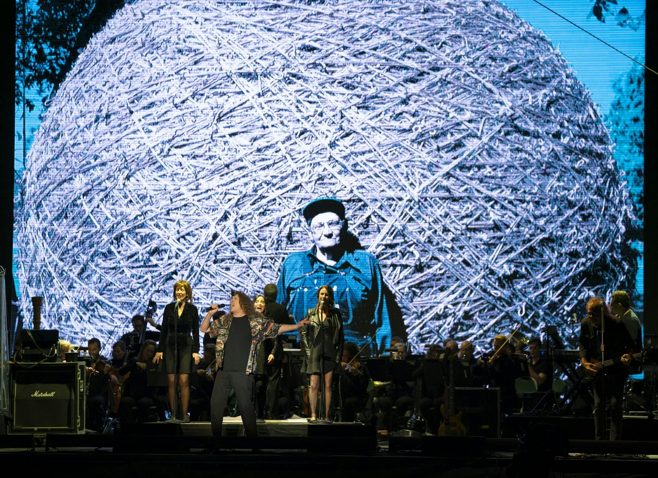 Weird Al Yankovic performing his song The Biggest Ball of Twine in Minnesota early in his set Tuesday night at the Grandstand.