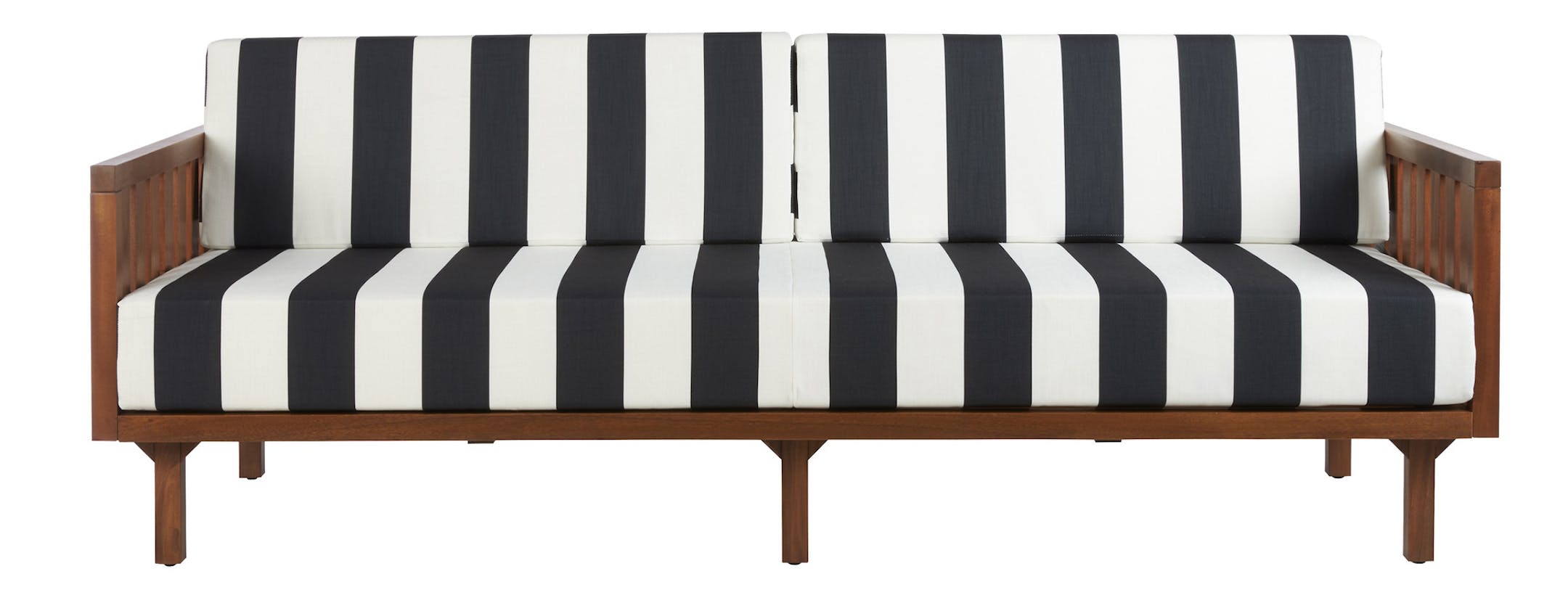 CB2's Tropez black and white stripe sofa with removable polyester cushions adds style to your outdoor room, $1,129, CB2.com. (CB2) ORG XMIT: 1187849