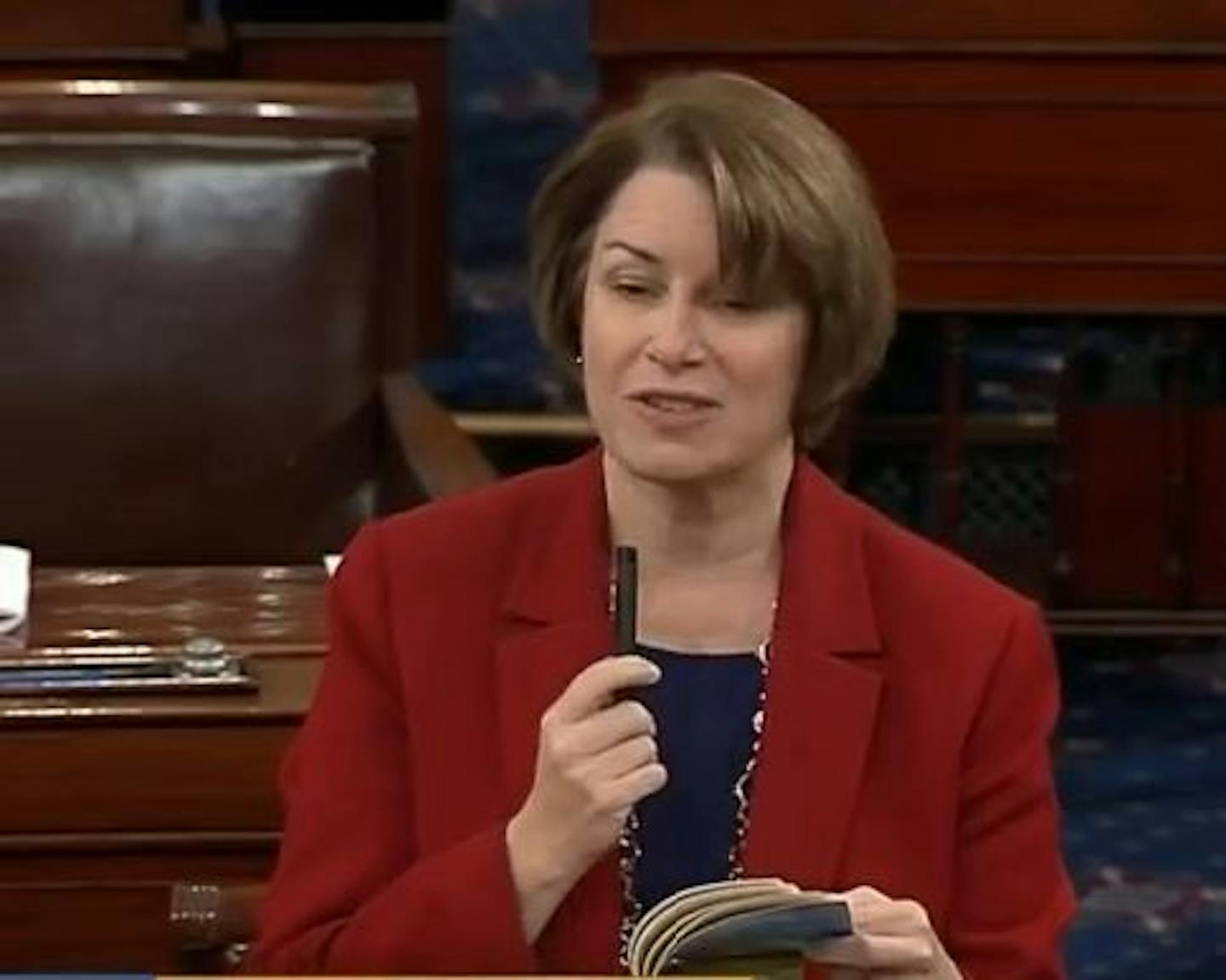 Sen. Amy Klobuchar on the Senate floor Wednesday.