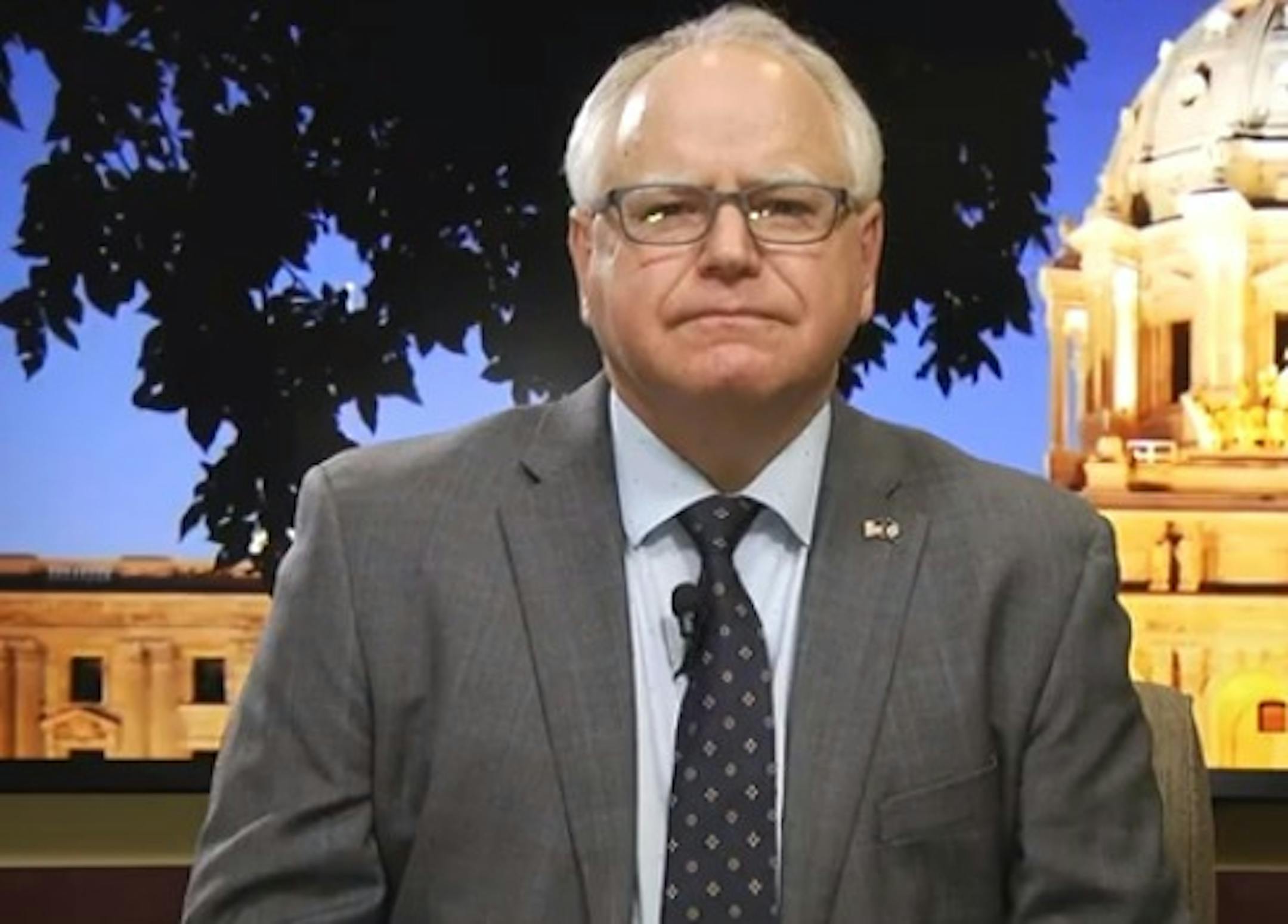 Minnesota Gov. Tim Walz, at the start of his speech Wednesday night.