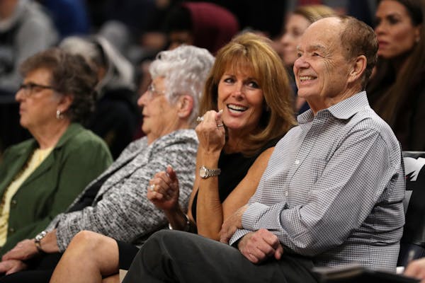 Timberwolves owner Glen Taylor watched a game with his wife Becky in 2017.