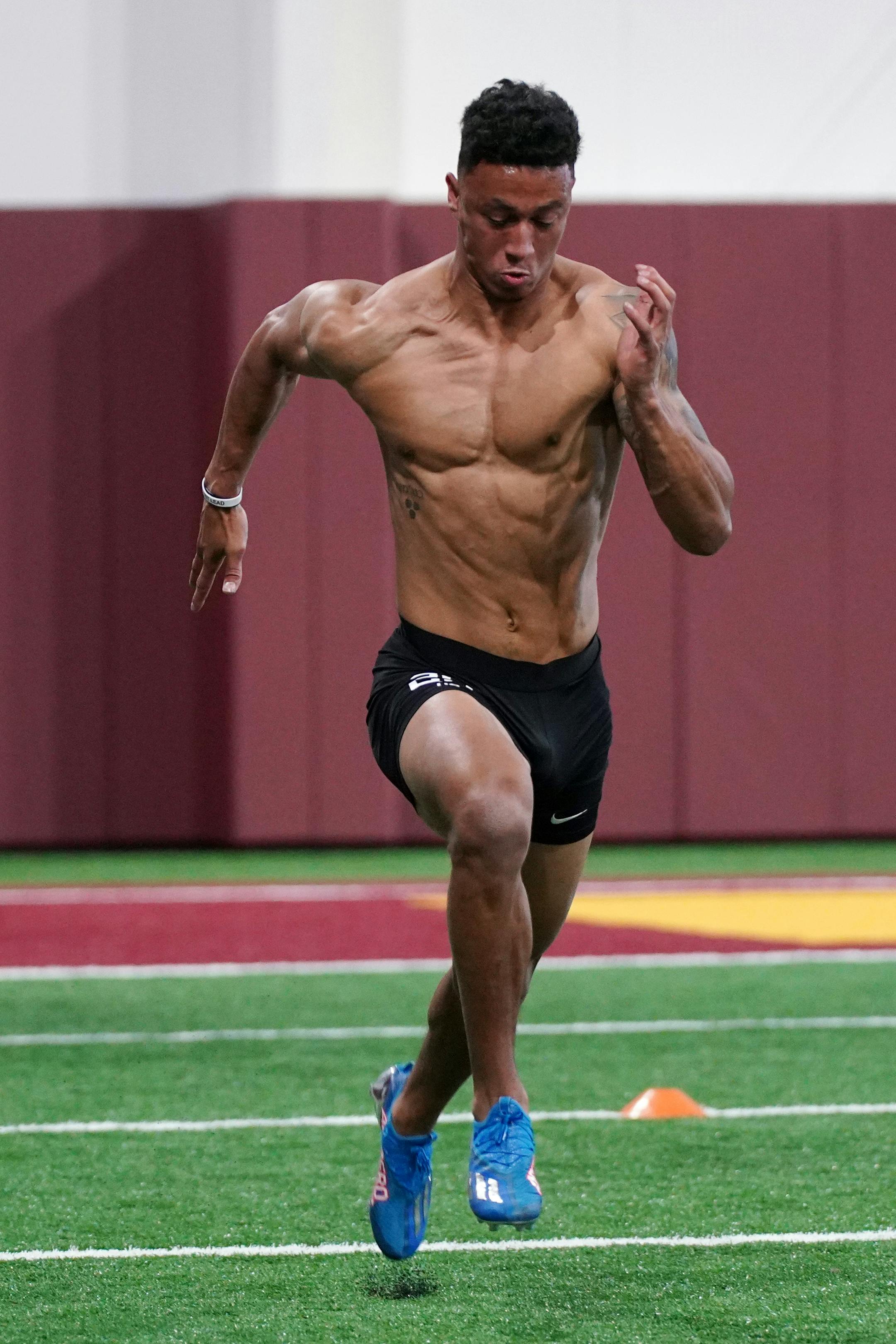University of Minnesota cornerback Benjamin St-Juste sprinted in front of NFL scouts during Pro Day Thursday.