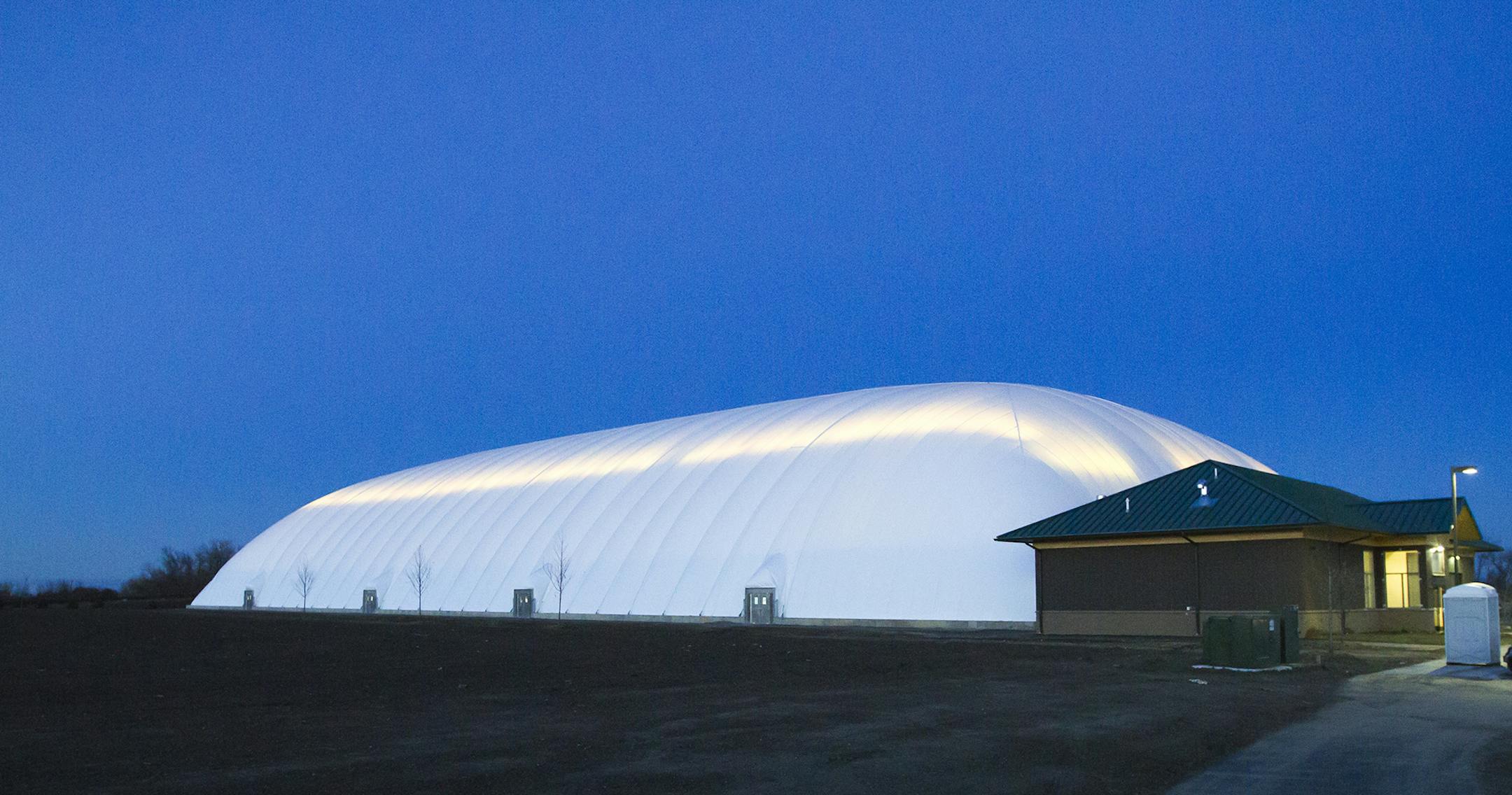 A view of the Savage sports dome from the exterior. ] MARISA WOJCIK - Savage, Minnesota's new sports dome opened to the public for the first time on Thursday evening, November 1, 2012. The Prior Lake Soccer Club held soccer practice for it's three to five year olds in the dome's 104,000 square foot space. The facility is equipped with a turf field and batting cage. ORG XMIT: MIN1211012006085422