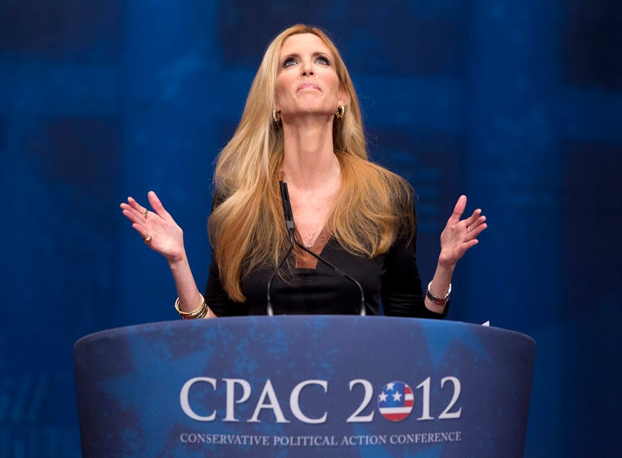 Ann Coulter gestures while speaking at the Conservative Political Action Conference (CPAC) in Washington in 2012.