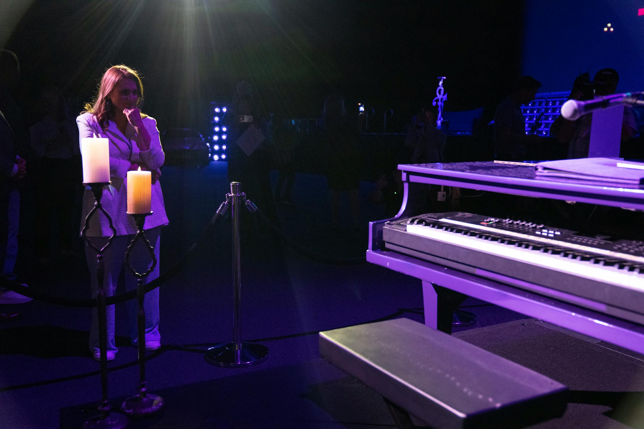 Minnesota Lieutenant Governor Peggy Flanagan admires one of Prince's pianos at Paisley Park.