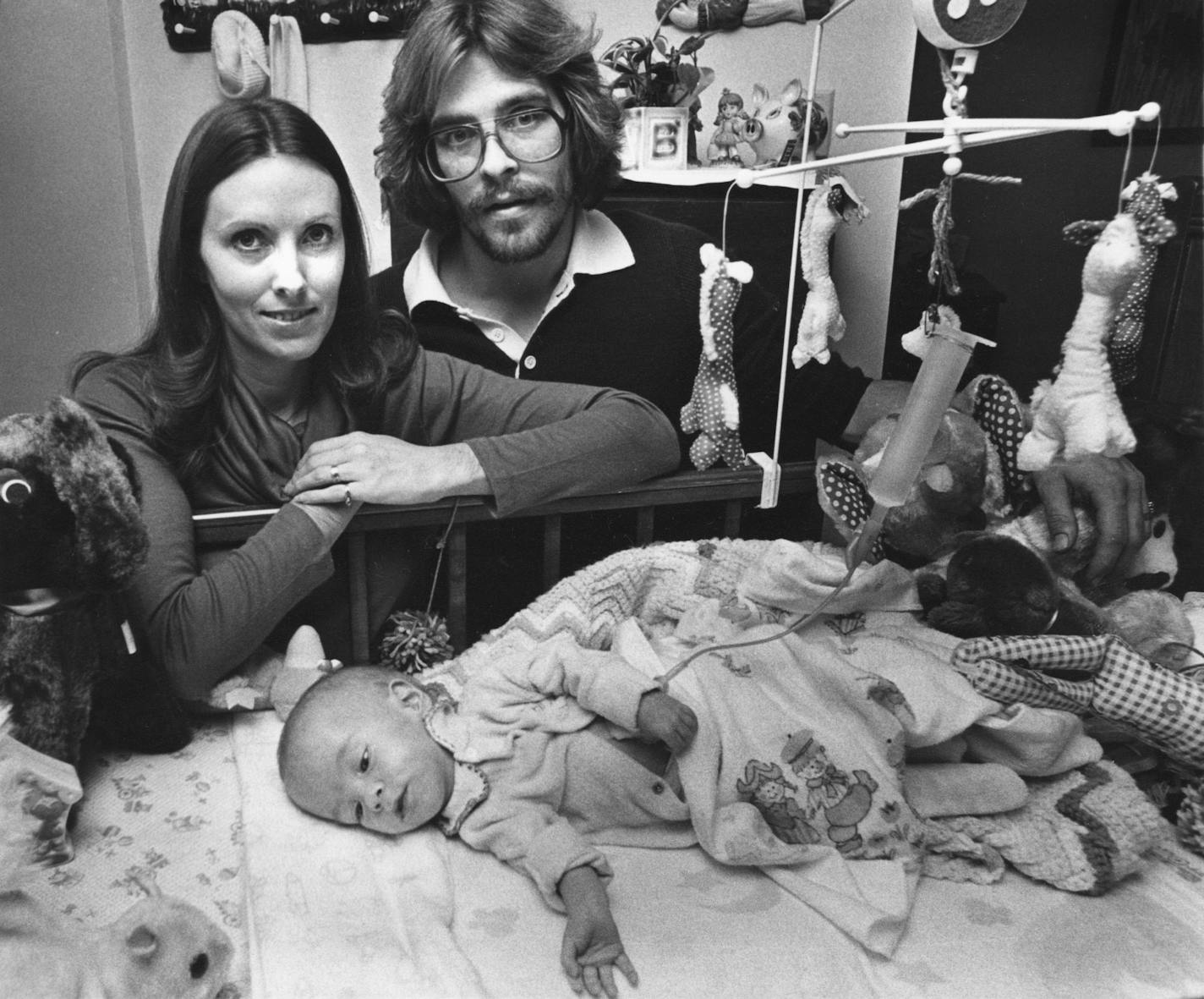 Steven and Brenda Helle are shown here with 7½-month-old Stephanie in a Nov. 14, 1978, story in the Minneapolis Star. The article described Stephanie's poor prognosis.