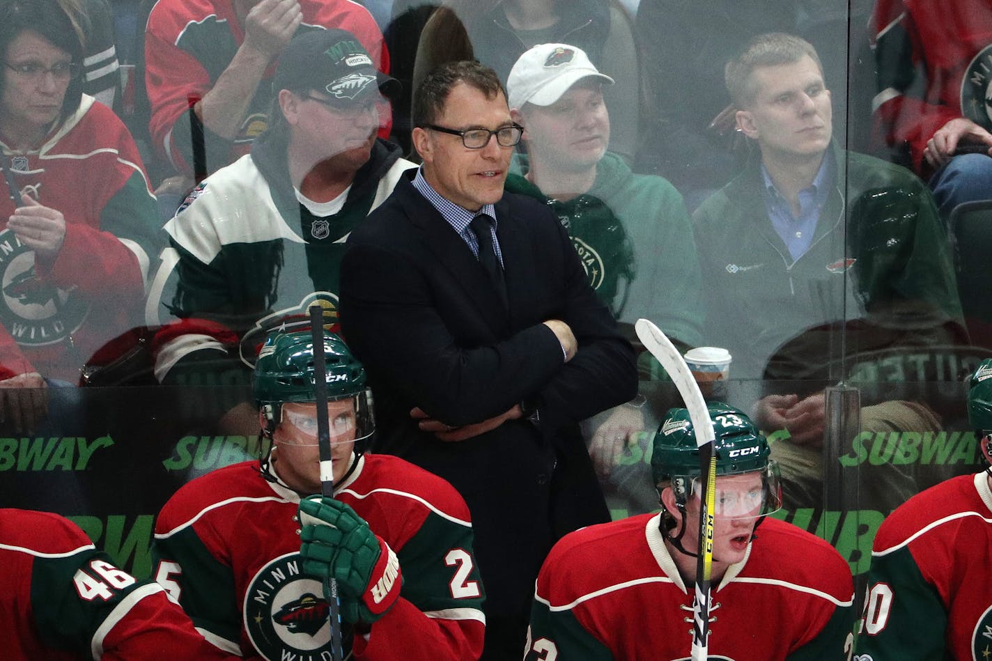 Wild assistant coach Scott Stevens watches from behind the bench during the first period. ] ANTHONY SOUFFLE &#xef; anthony.souffle@startribune.com Game action from an NHL game between the Minnesota Wild and the Nashville Predators Saturday, Feb. 18, 2017 at the Xcel Energy Center in St. Paul, Minn.