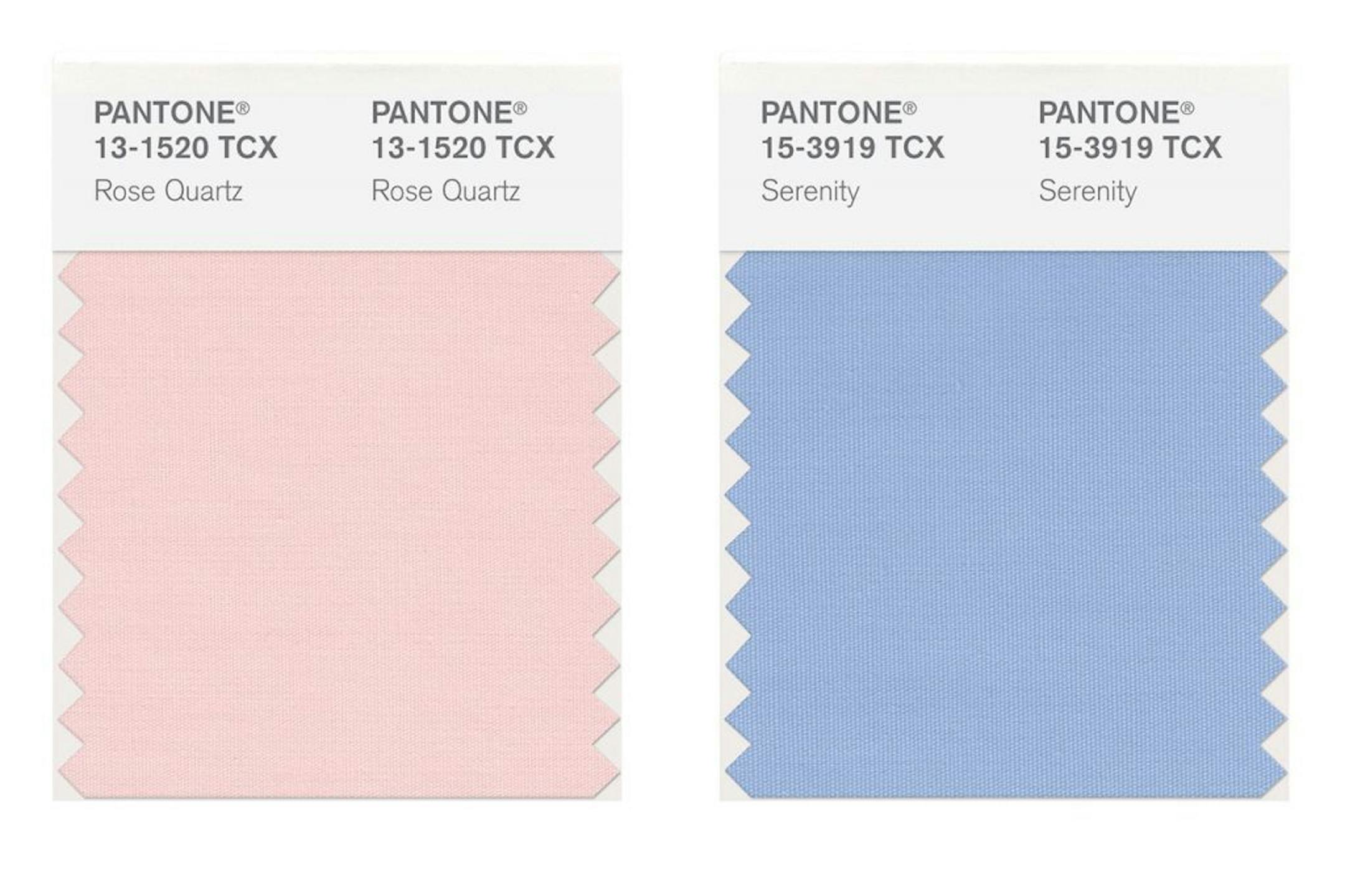 Rose Quartz, left, and Serenity are the Pantone Colors of the Year for 2016.