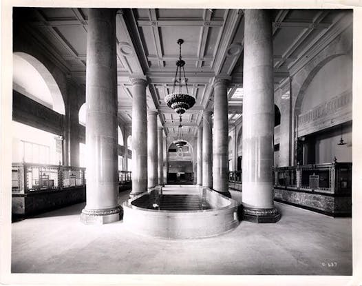 The interior of Merchants Bank in 1915.