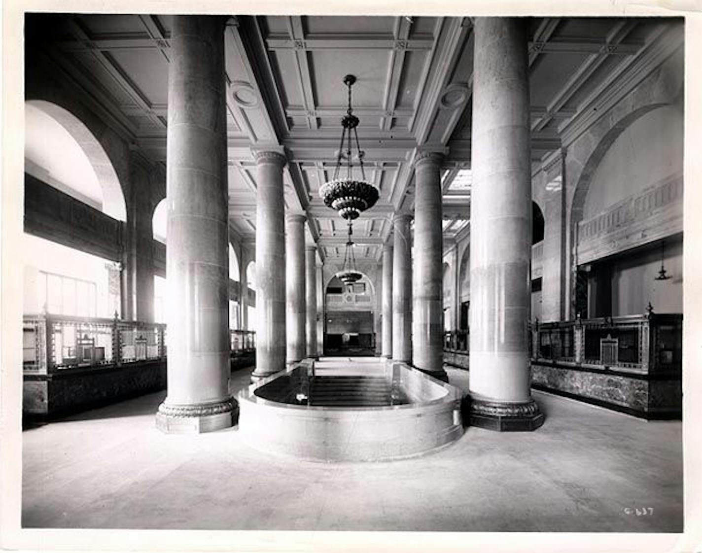 The interior of Merchants Bank in 1915.