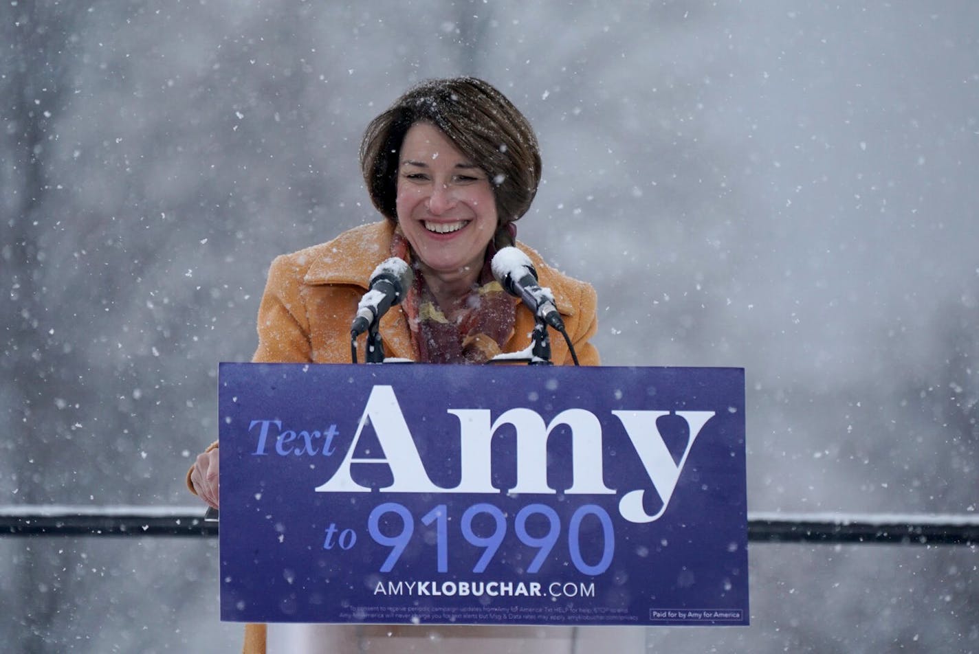 Sen. Amy Klobuchar appears for a special announcement at Boom Island Park.