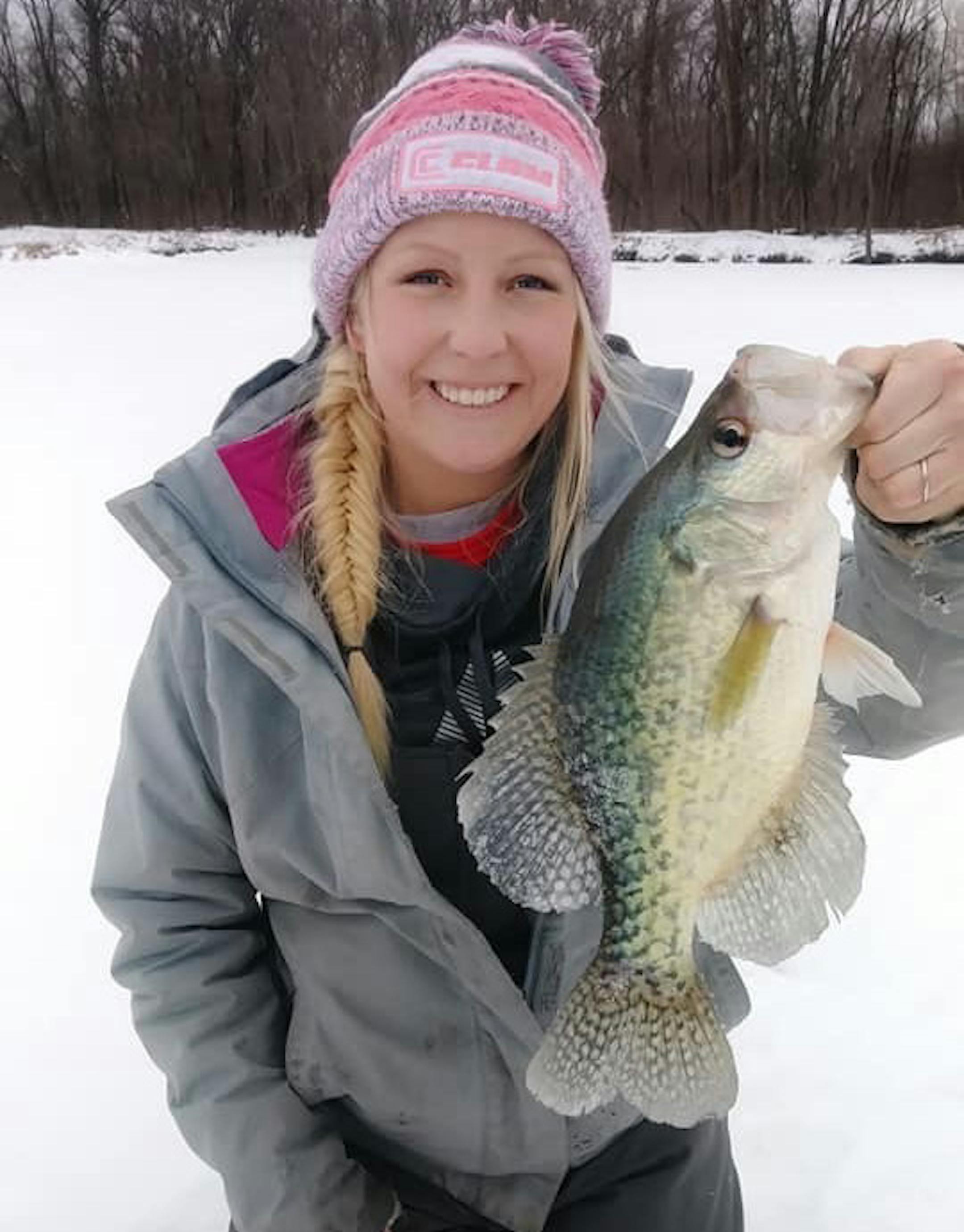 Haily Soukkala of Jordan, Minn., is a participant in Ice Queen, a virtual ice fishing tournament for women in Minnesota.