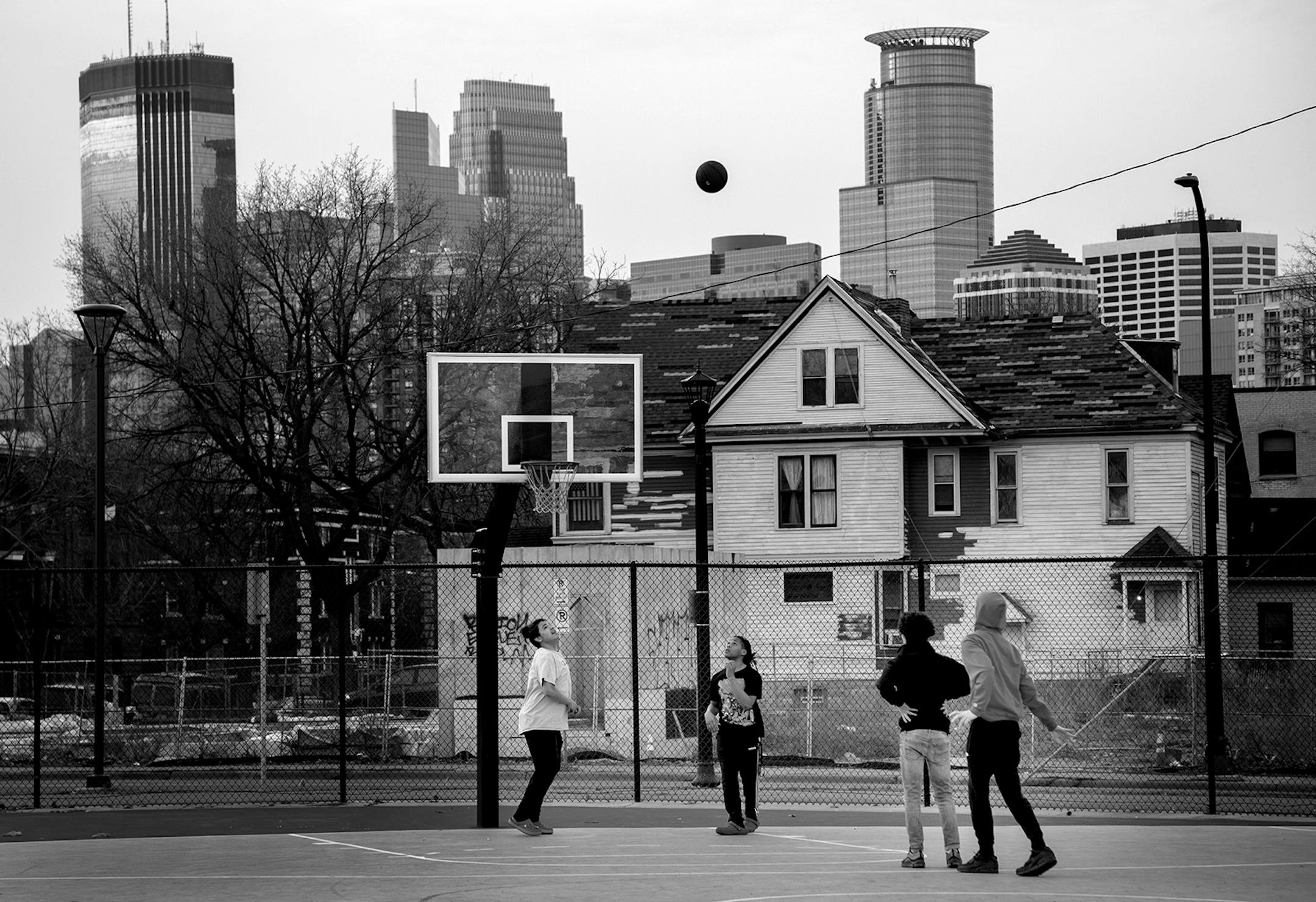 A pickup basketball game at Peavey Field Park in Minneapolis on March 26.