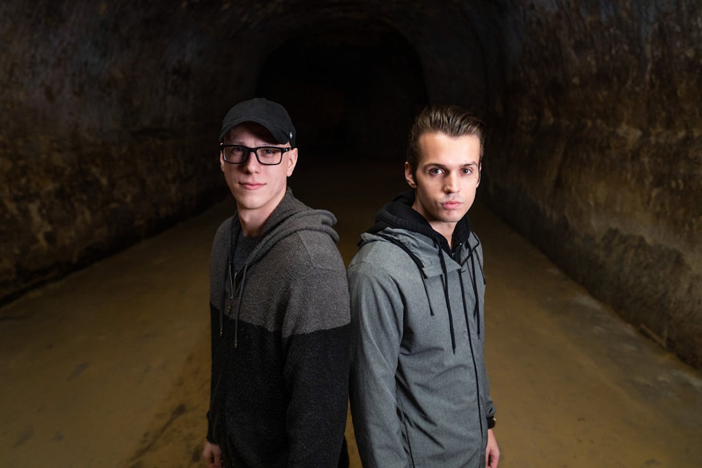 Dakota Laden and his best friend Tanner Wiseman, shown at the Wabash Street Caves in St. Paul, have taken their childhood fascination with paranormal exploration on the road in Travel Channel's "Destination Fear."