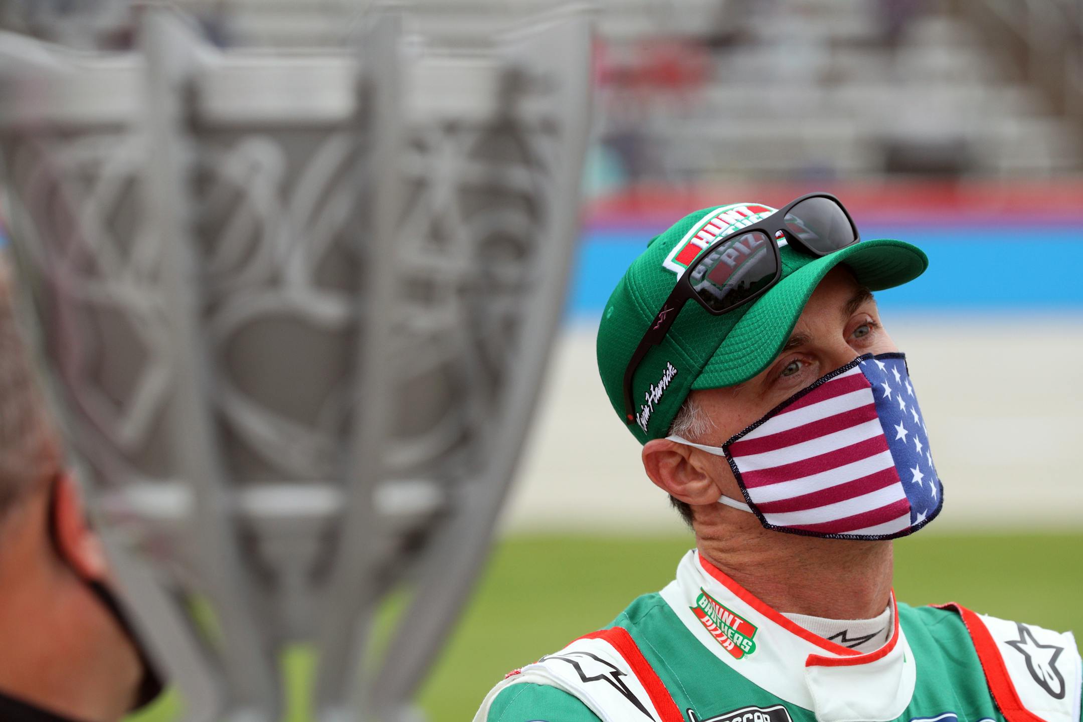 Kevin Harvick waits on the grid before a NASCAR Cup Series auto race at Texas Motor Speedway