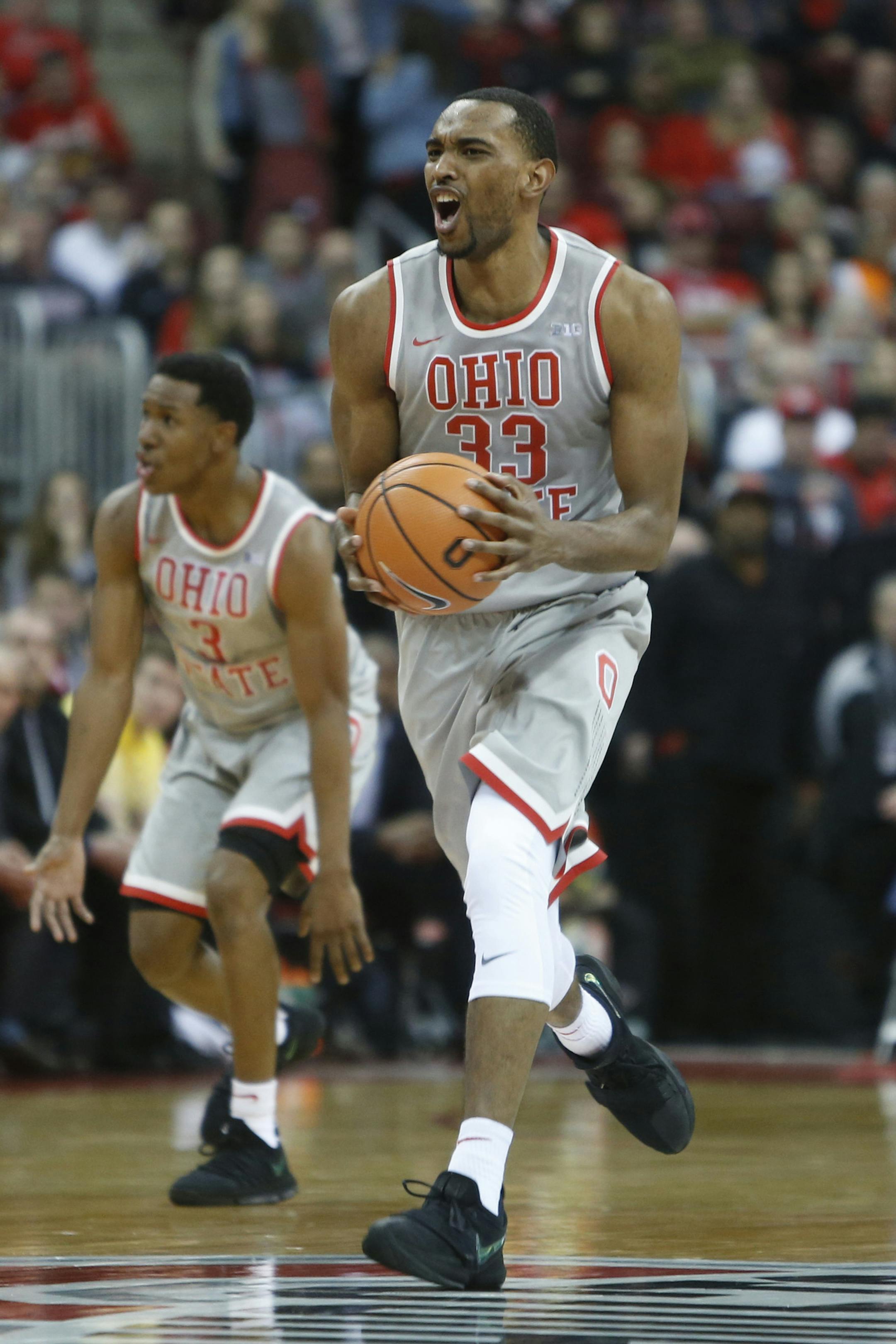 Ohio State's Keita Bates-Diop plays against Maryland during an NCAA college basketball game Thursday, Jan. 11, 2018, in Columbus, Ohio. (AP Photo/Jay LaPrete) ORG XMIT: otk_bkc_01112018_005