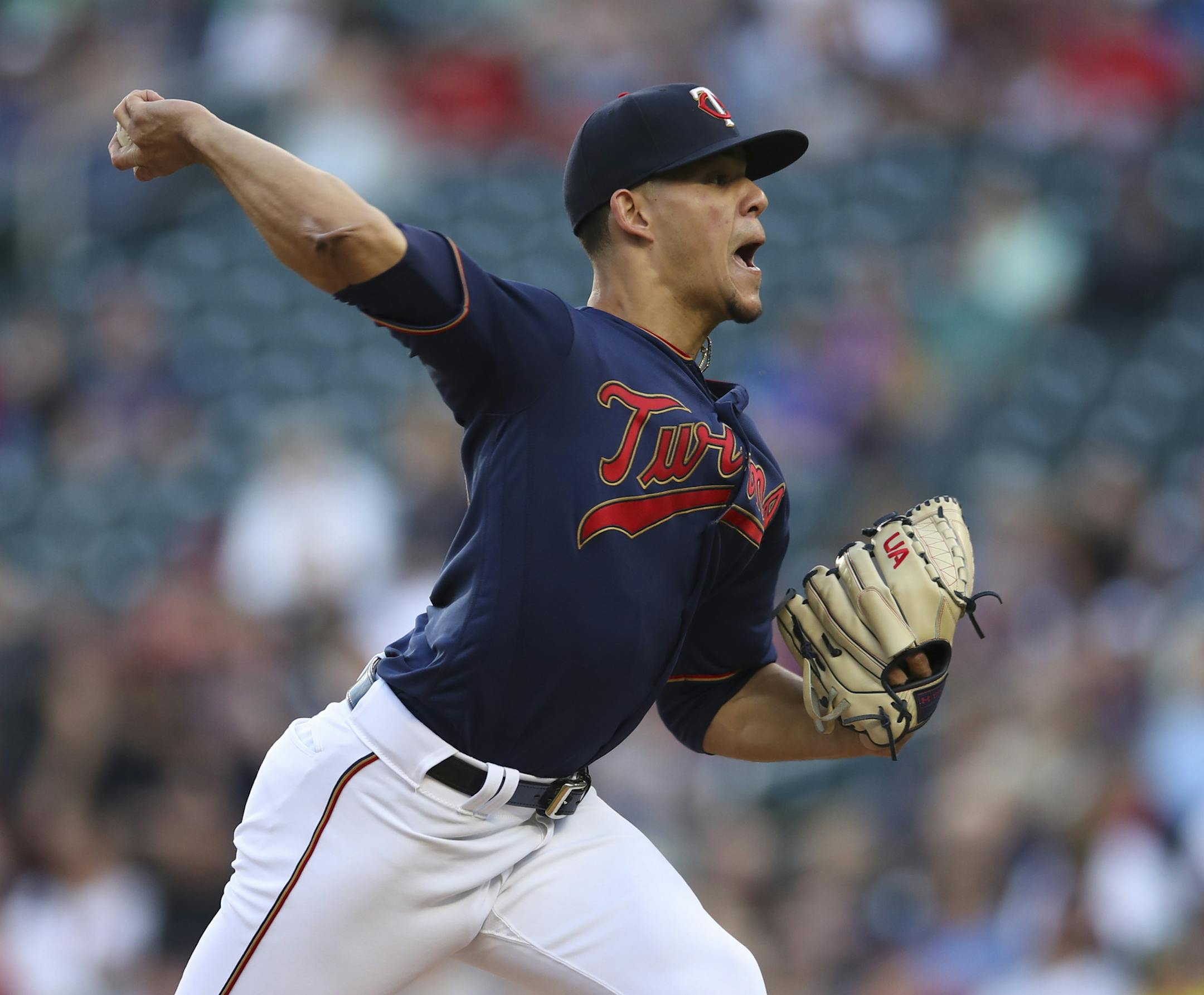 Minnesota Twins starting pitcher Jose Berrios threw to Boston in the first inning on June 17, 2019.