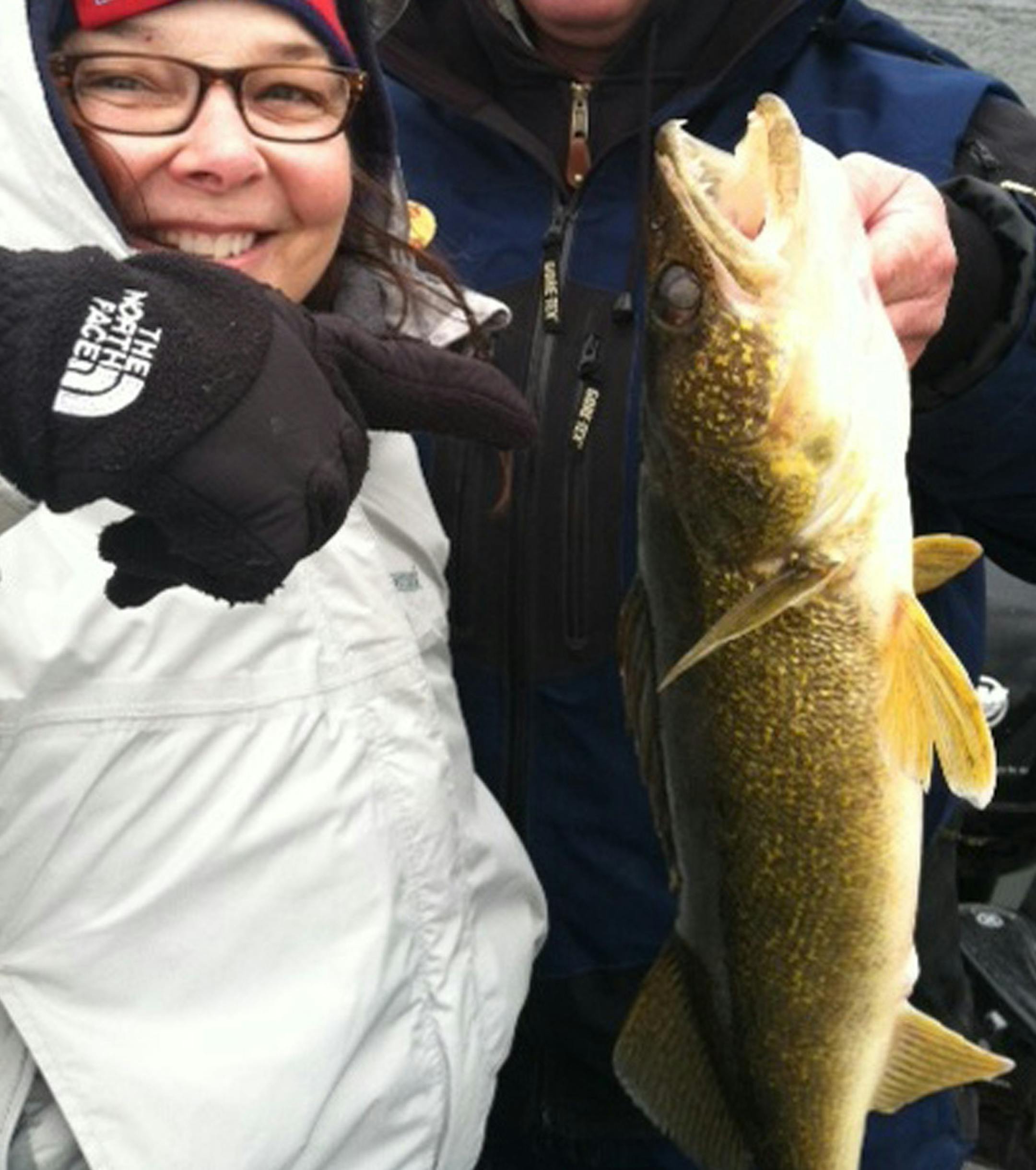 Sybil Crevier fought off the bitter cold on Winnibigoshish Saturday morning by catching the only walleye seen there during the opener's first hours, a 26.5-inch beauty.