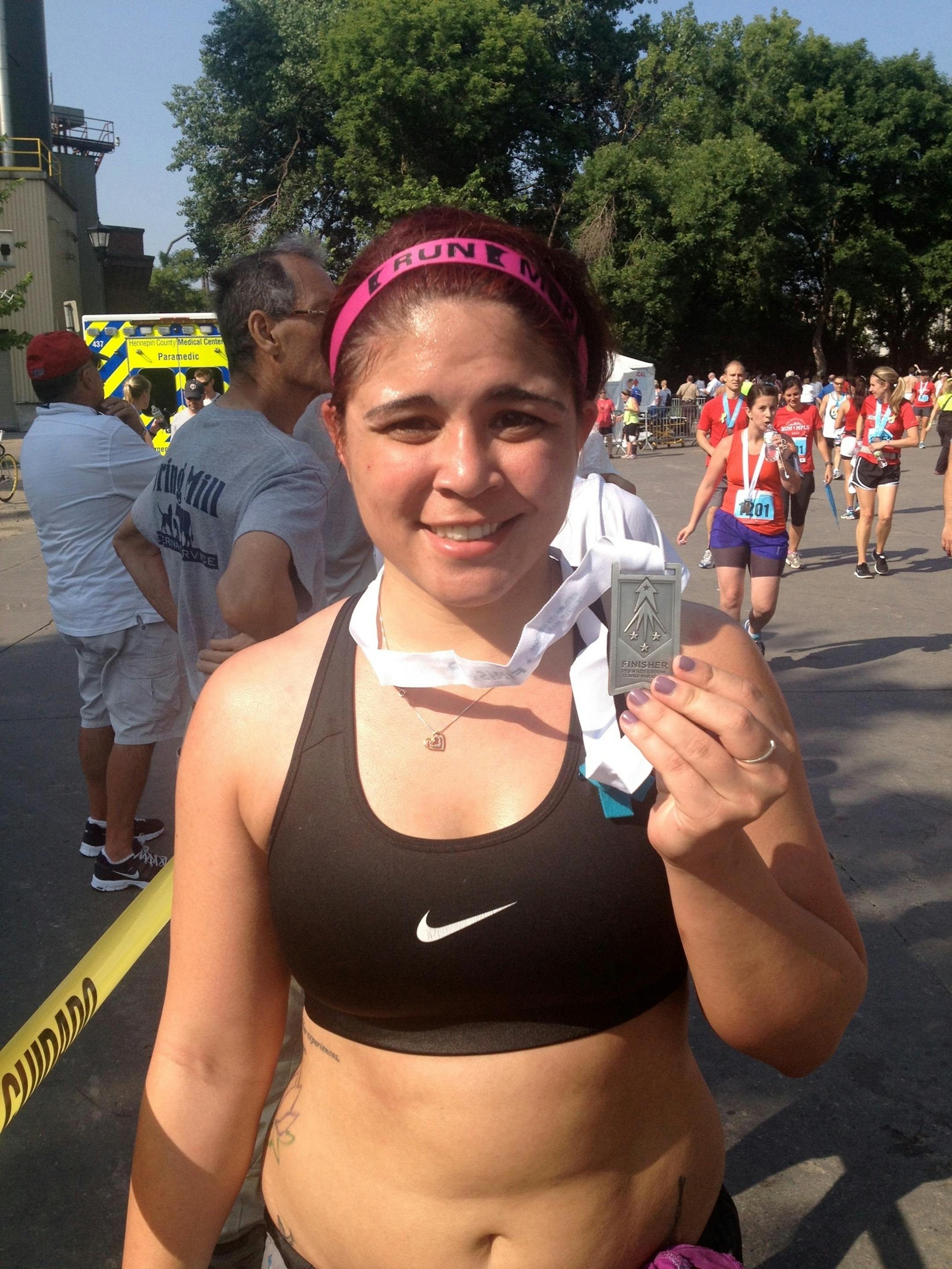 Red, White, and Boom TC Half Marathon with turquoise cancer ribbon