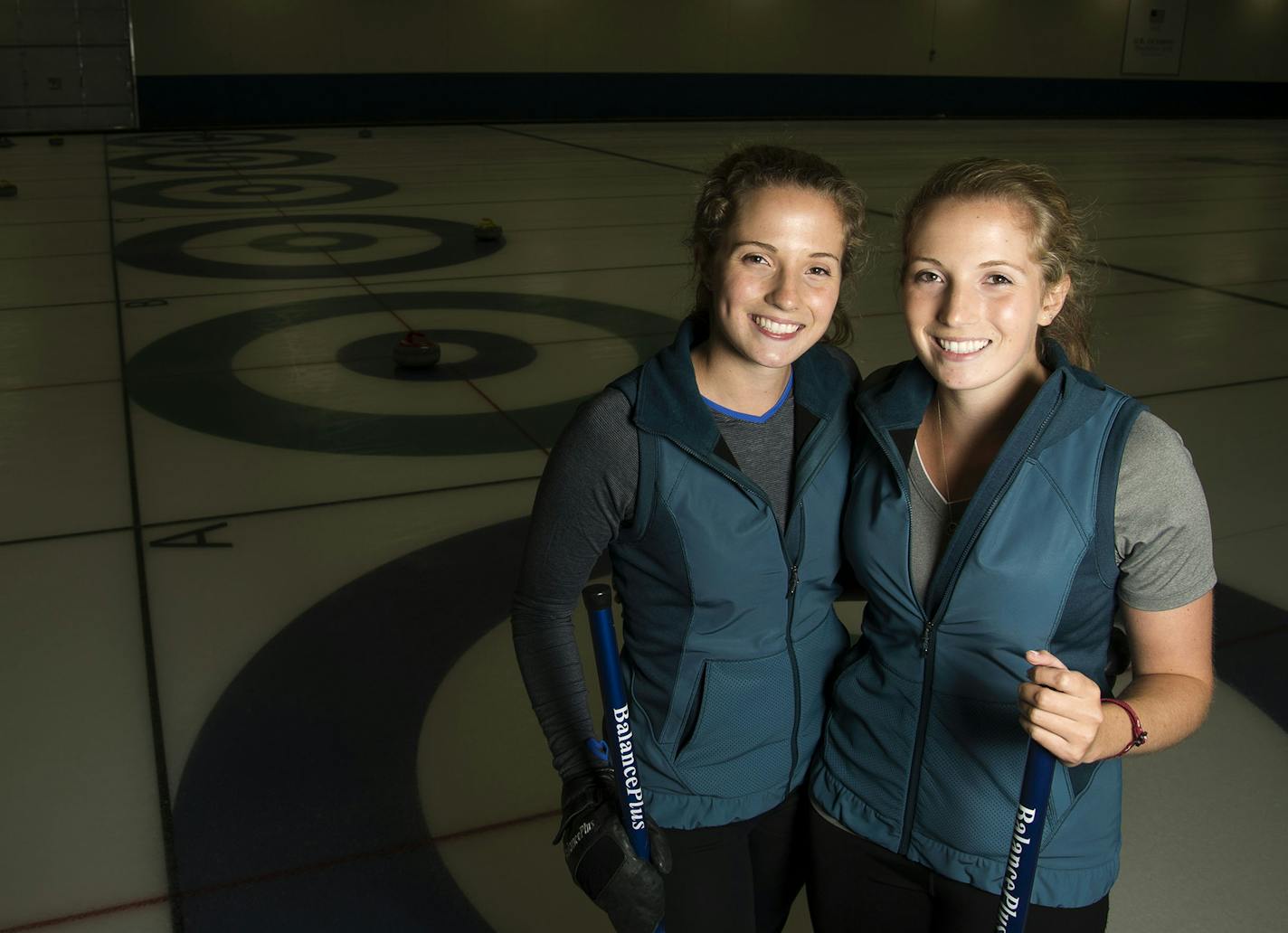 From left, twins Sarah and Taylor Anderson, both of Minneapolis, posed at the Four Seasons Curling Club in Blaine Minn. on Friday August 14, 2015. ] RACHEL WOOLF &#xb7; rachel.woolf@startribune.com The Anderson twins moved to Minneapolis while they attend the University of Minnesota to be close to the Four Seasons Curling Club.