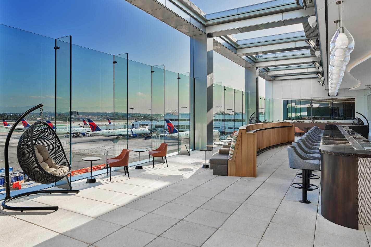 The sky deck at the new Delta One lounge at Los Angeles International Airport.