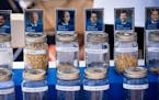 Mason jars for an informal kernel poll of presidential candidates at the Iowa State Fair in Des Moines on Aug. 9. The crowded and divided Democratic c
