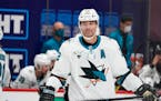 San Jose Sharks left wing Patrick Marleau (12) in the second period of an NHL hockey game Thursday, Jan. 28, 2021, in Denver. (AP Photo/David Zalubows