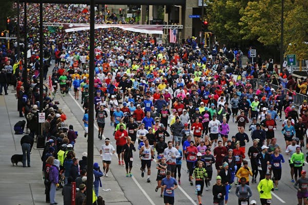 The start of the 2014 Twin Cities Marathon. Four days before more than 11,000 runners line up for the start of Sunday's marathon, the threat by protes