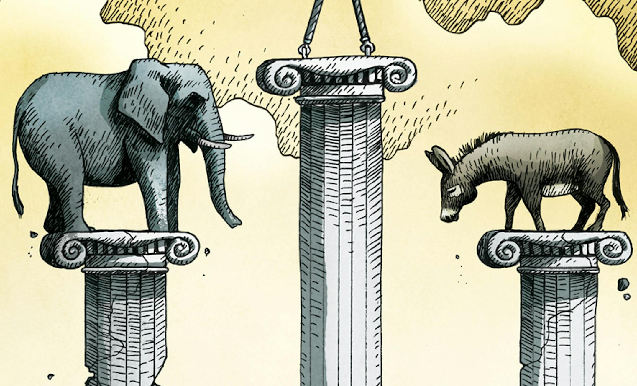 Tribune Media Services illustration of political gridlock.