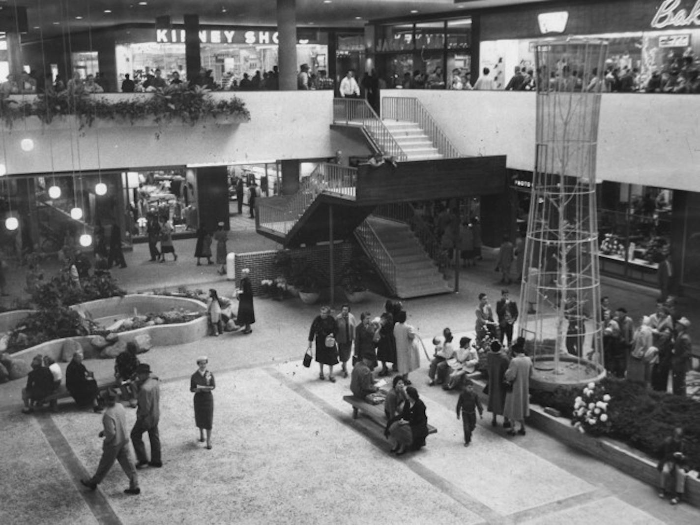 When this photo was taken in 1956, shoppers were awed by Southdale's giant interior court, where it was "perpetual spring." Now the mall is redoing its cooling system to preserve precious groundwater.