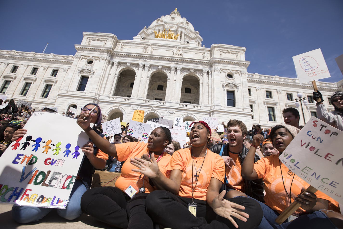 Students from around the Twin Cities Metro area rallied at the State Capitol to protest against gun violence in St. Paul on Friday, April 20, 2018. LEILA NAVIDI &#xef; leila.navidi@startribune.com