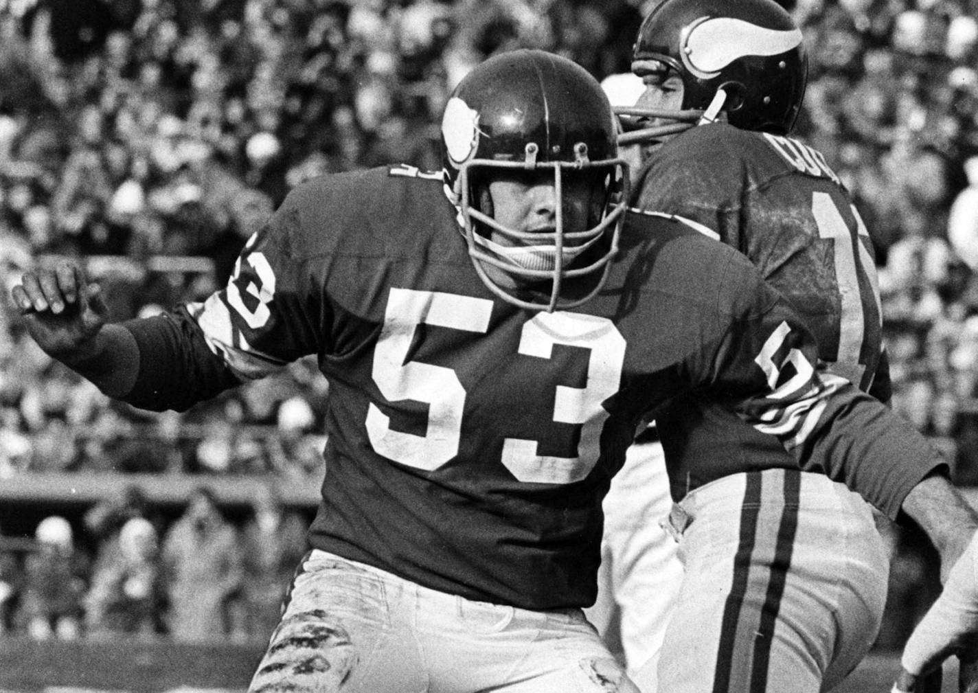 Mick Tingelhoff, Minnesota Vikings pro football. Minneapolis Tribune photo November 15, 1970, by staff photographer Kent Kobersteen. See article page C17, Star Tribune, Sun Nov 25, 2001. ORG XMIT: MIN2013082017552746 ORG XMIT: MIN1308201756344803 ORG XMIT: MIN1308202103314894 ORG XMIT: MIN1308291940350068 ORG XMIT: MIN1408201639137968 ORG XMIT: MIN1412171952020367