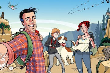 Jules Rivera's take on the "Mark Trail" comic strip: Mark, Rusty, Andy the dog and Cherry.