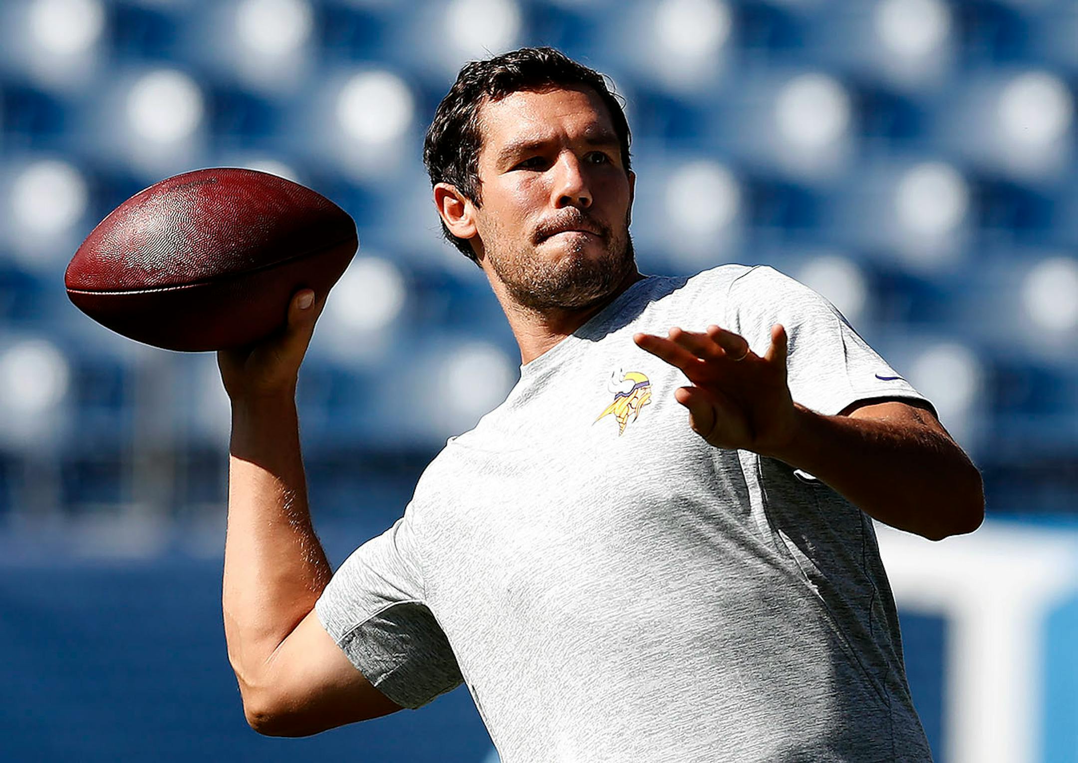 Minnesota Vikings quarterback Sam Bradford during pregame warm ups.