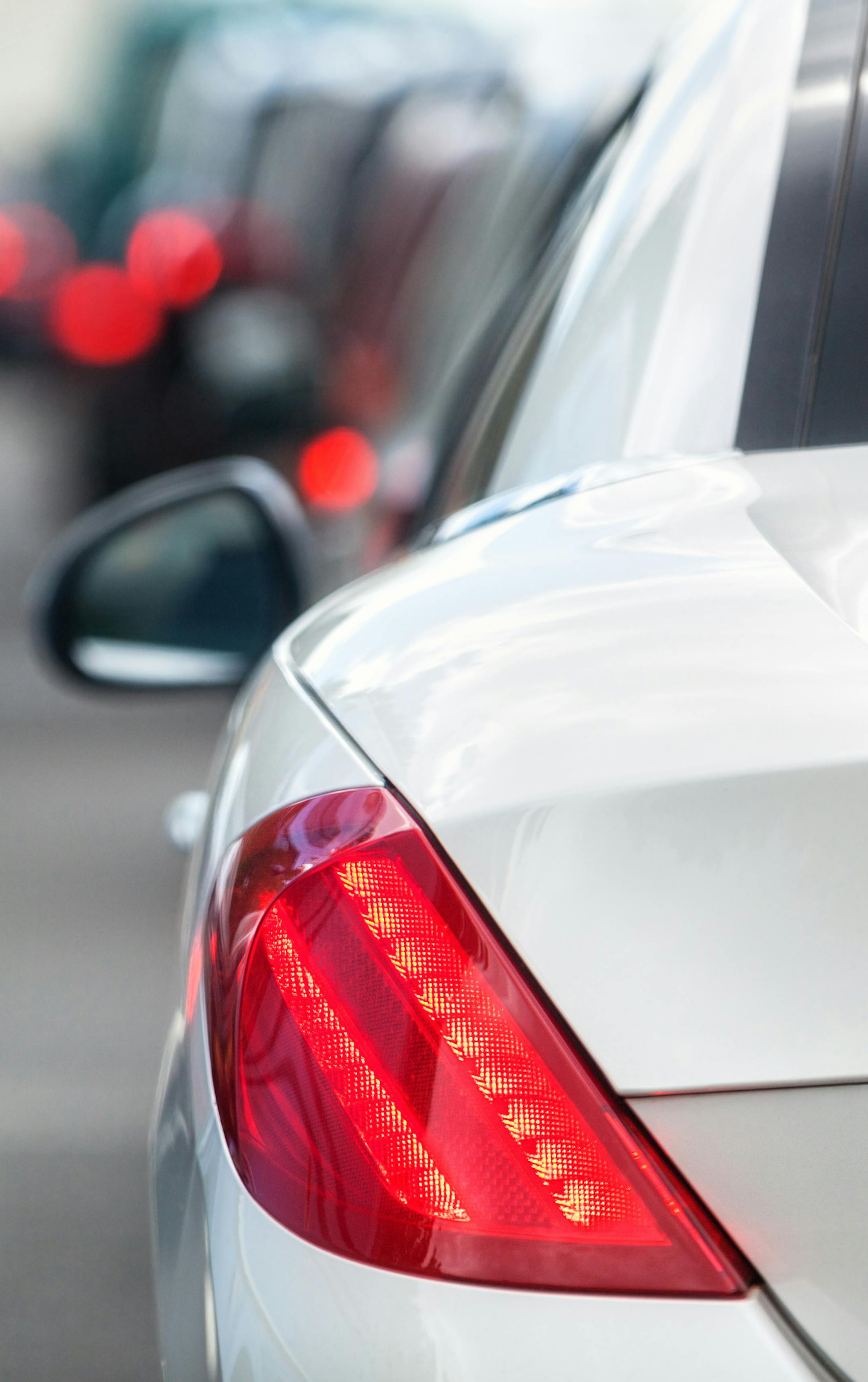 Rush hour traffic congestion focus on tail brake light