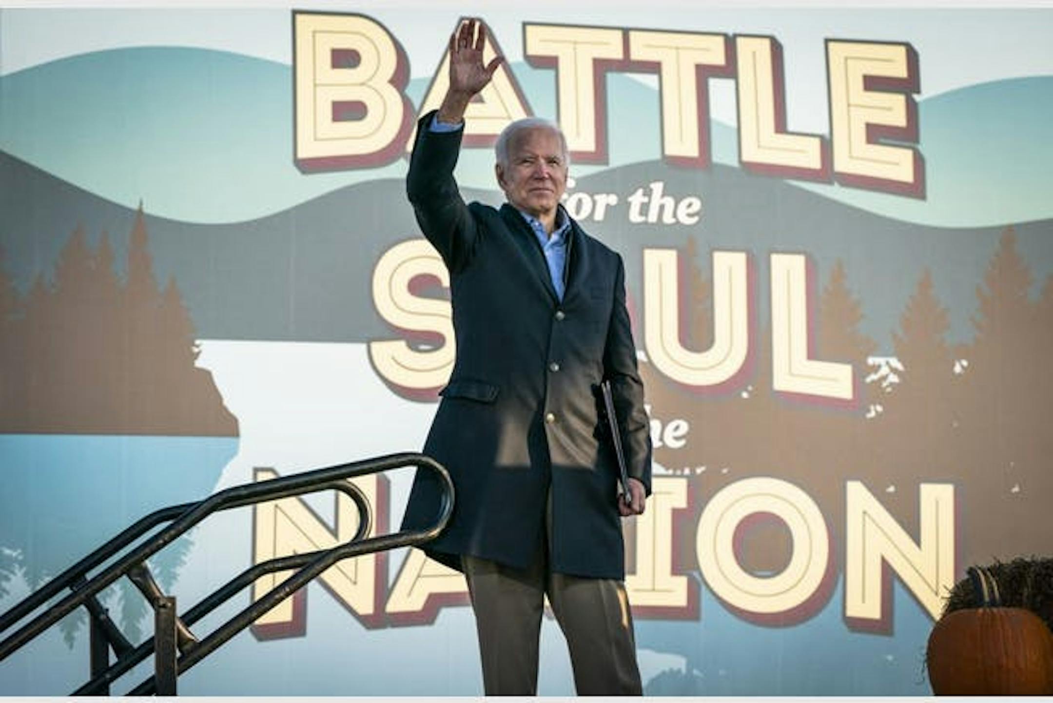 Former Vice President Joe Biden spoke during a drive-in campaign rally Friday in Falcon Heights. "We choose hope over fear. We choose unity over division …," Biden said. "We are so much better than this."