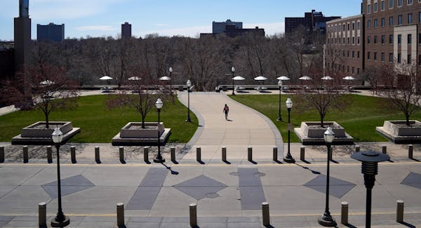 A mostly deserted University of Minnesota campus shown in April. University of Minnesota President Joan Gabel announced plans to resume "fully on-camp