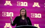 Minnesota women’s head coach Lindsay Whalen speaks during the Big Ten NCAA college basketball media days in Indianapolis earlier this month.