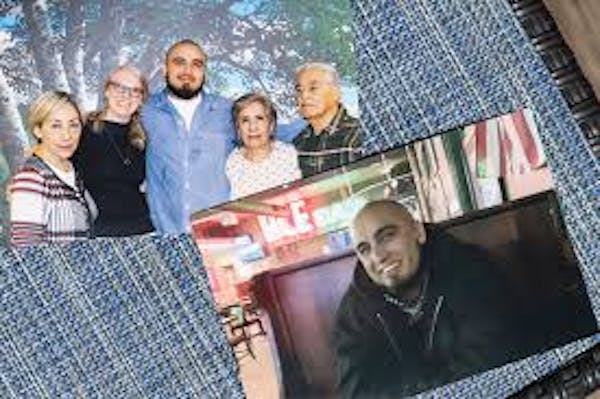 Top photo: Jorge Vargas Perez, center, with his aunt, friend Heidi Romanish and his grandparents at the prison visitor center in Faribault. Bottom pho